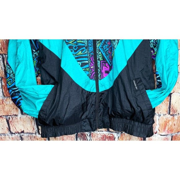 VTG Members Only Full Zip Nylon 80s 90s Neon Windbreaker Jacket Women’s Large - Picture 3 of 7